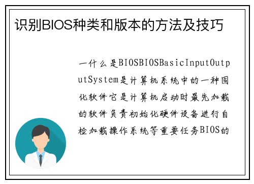 识别BIOS种类和版本的方法及技巧